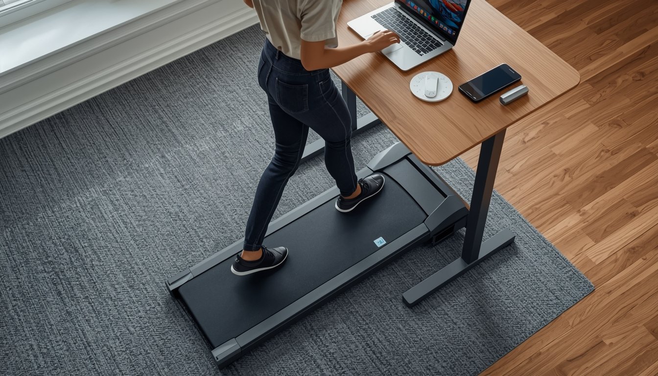 Walking pad fitted into a small home office