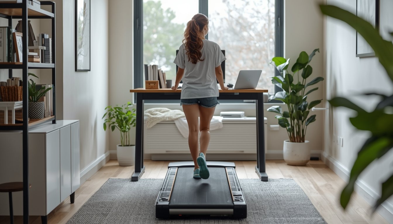 Walking pad placed safely on office carpet