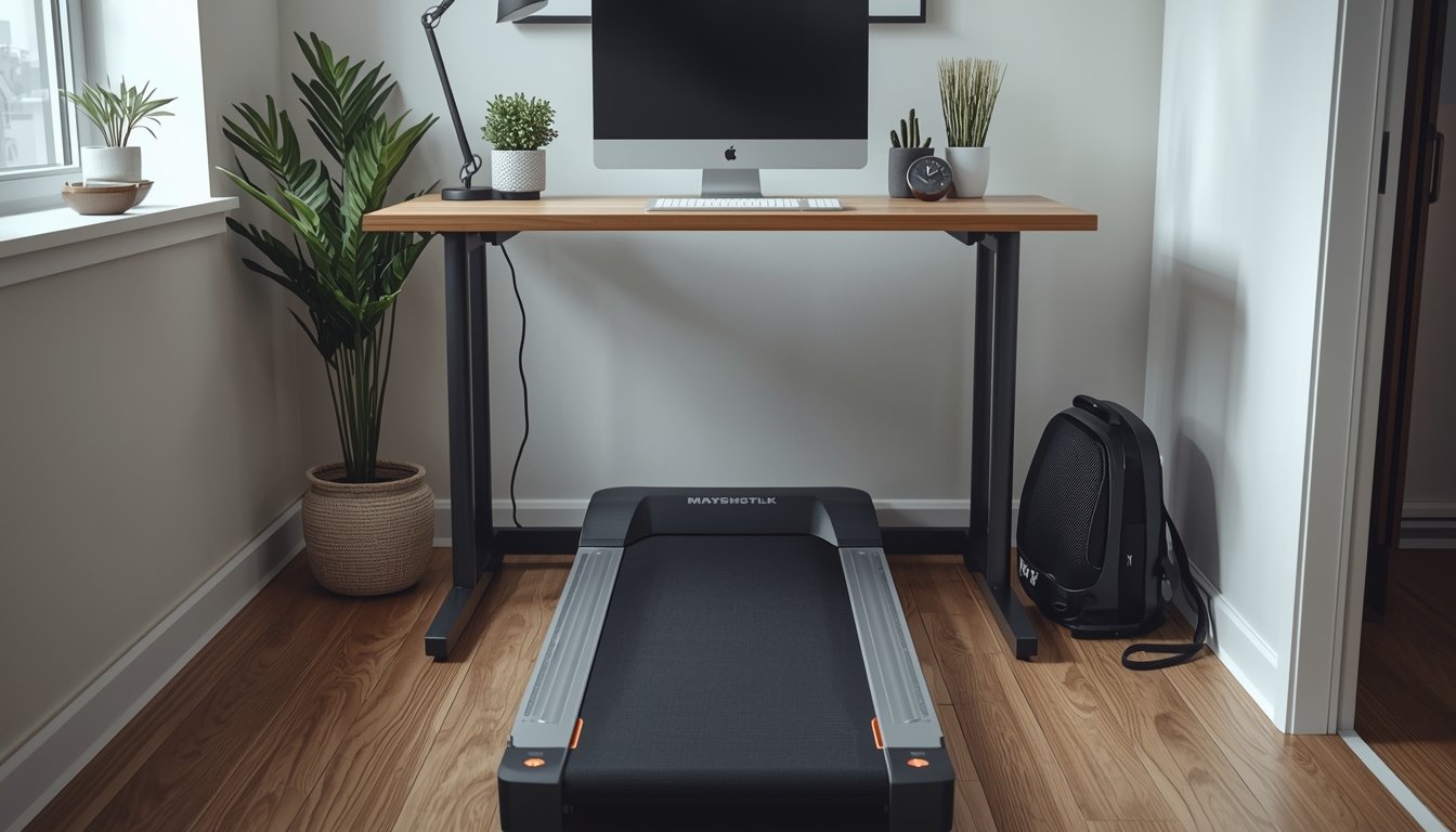 Quiet walking pad under desk in home office