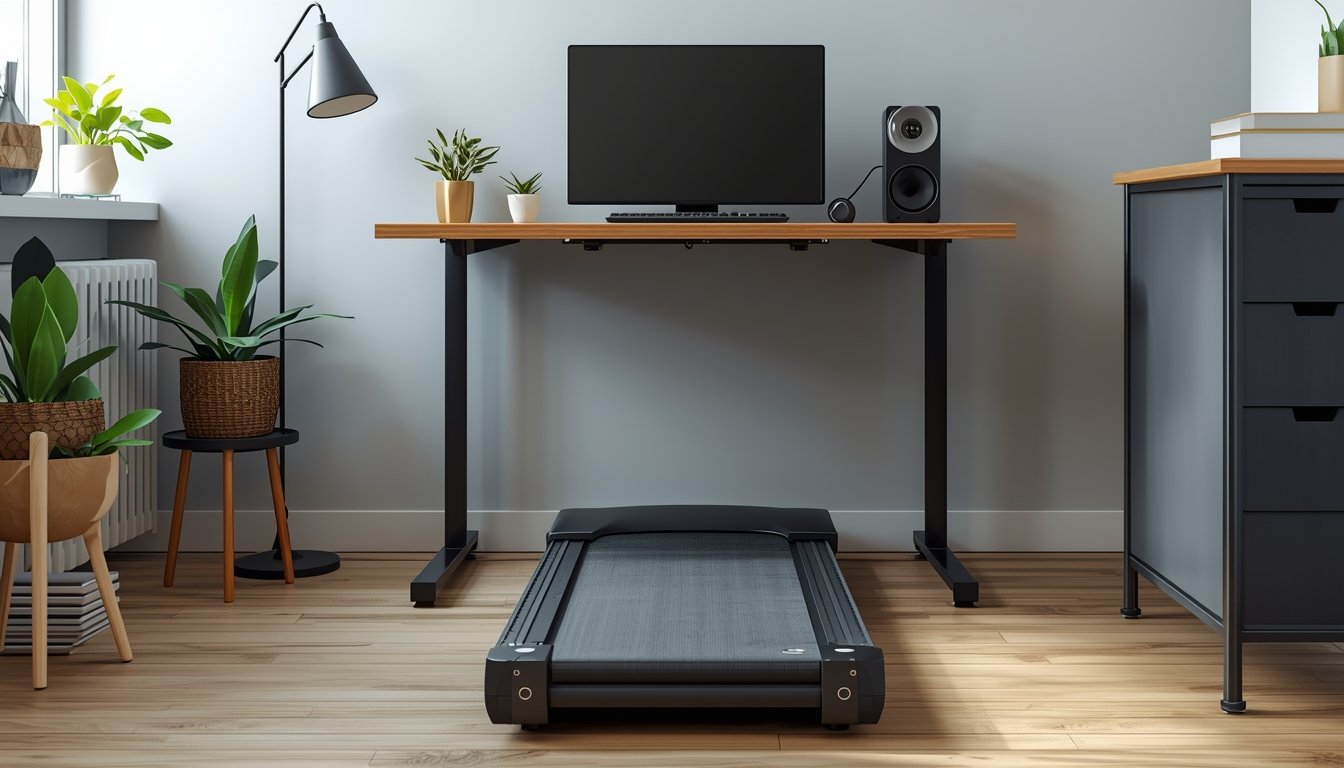 Walking pad paired with an adjustable standing desk