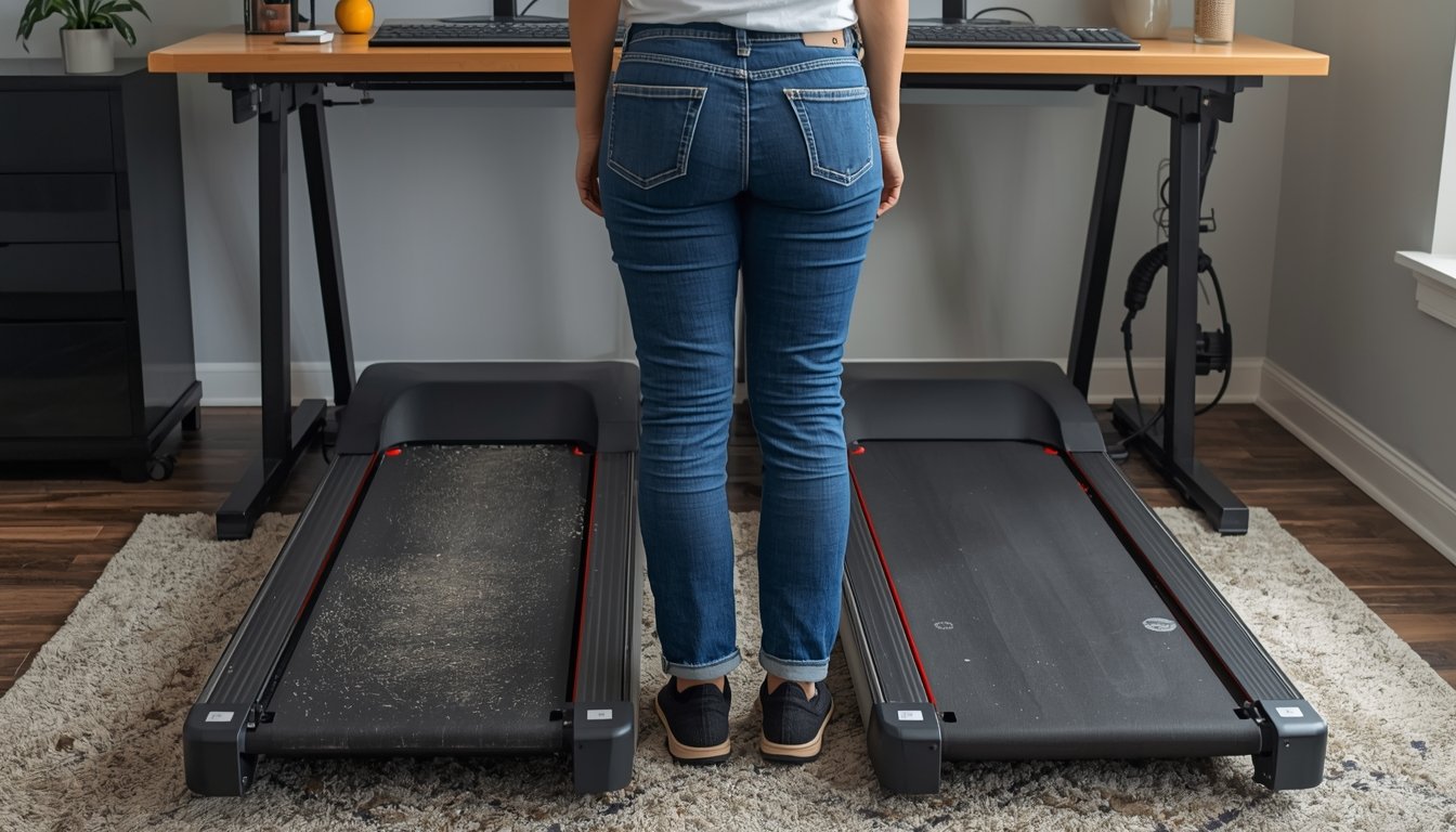 Comparison of worn walking pad and new walking pad showing repair versus replacement decision